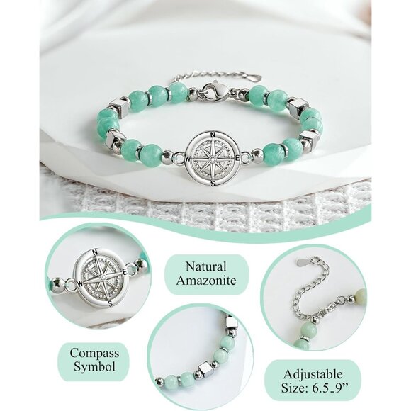 Travel Gift Women Amazonite Stone Compass Bracelet for Travelers Gift - Picture 4 of 6